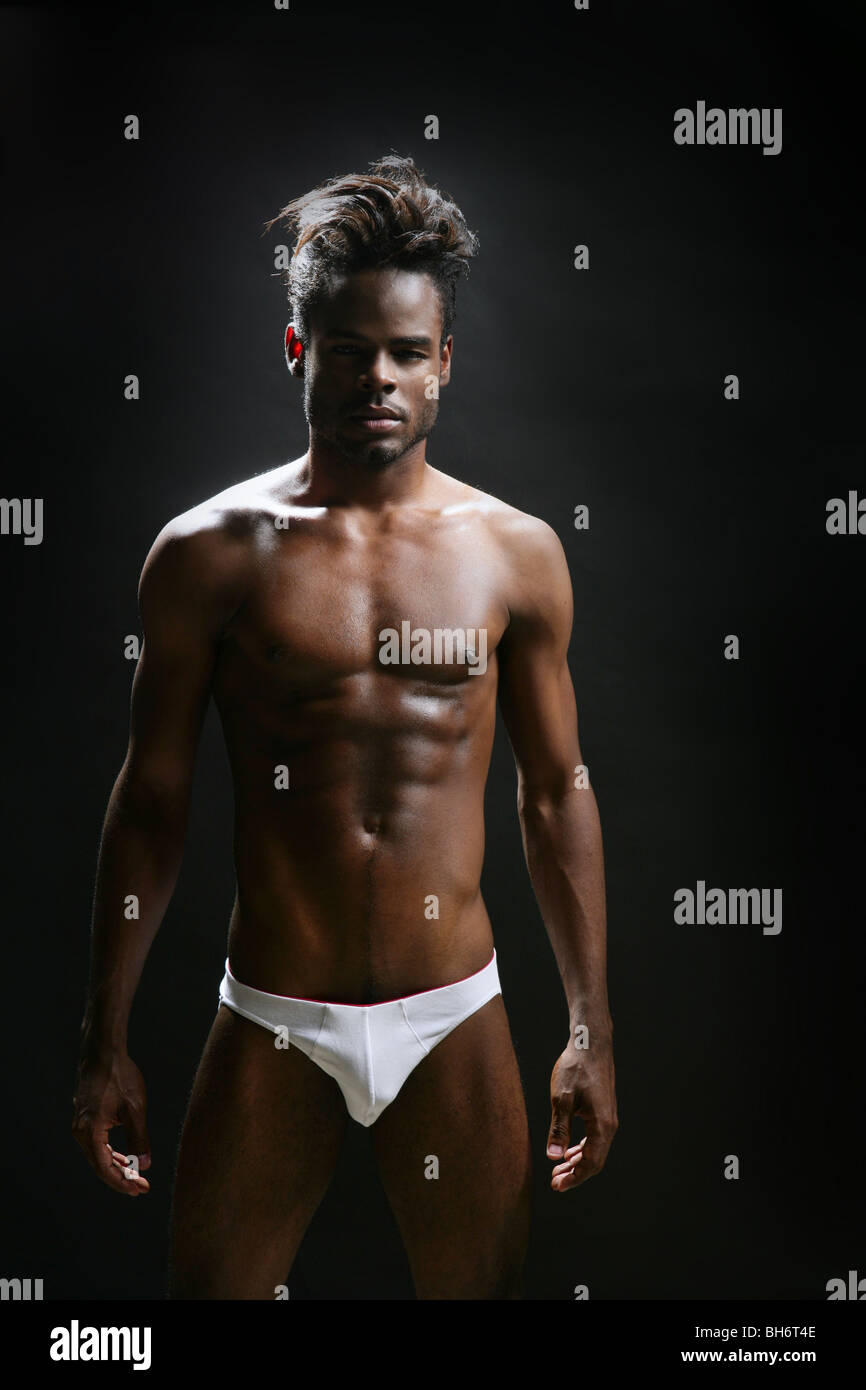 African american male model underwear at studio Stock Photo - Alamy