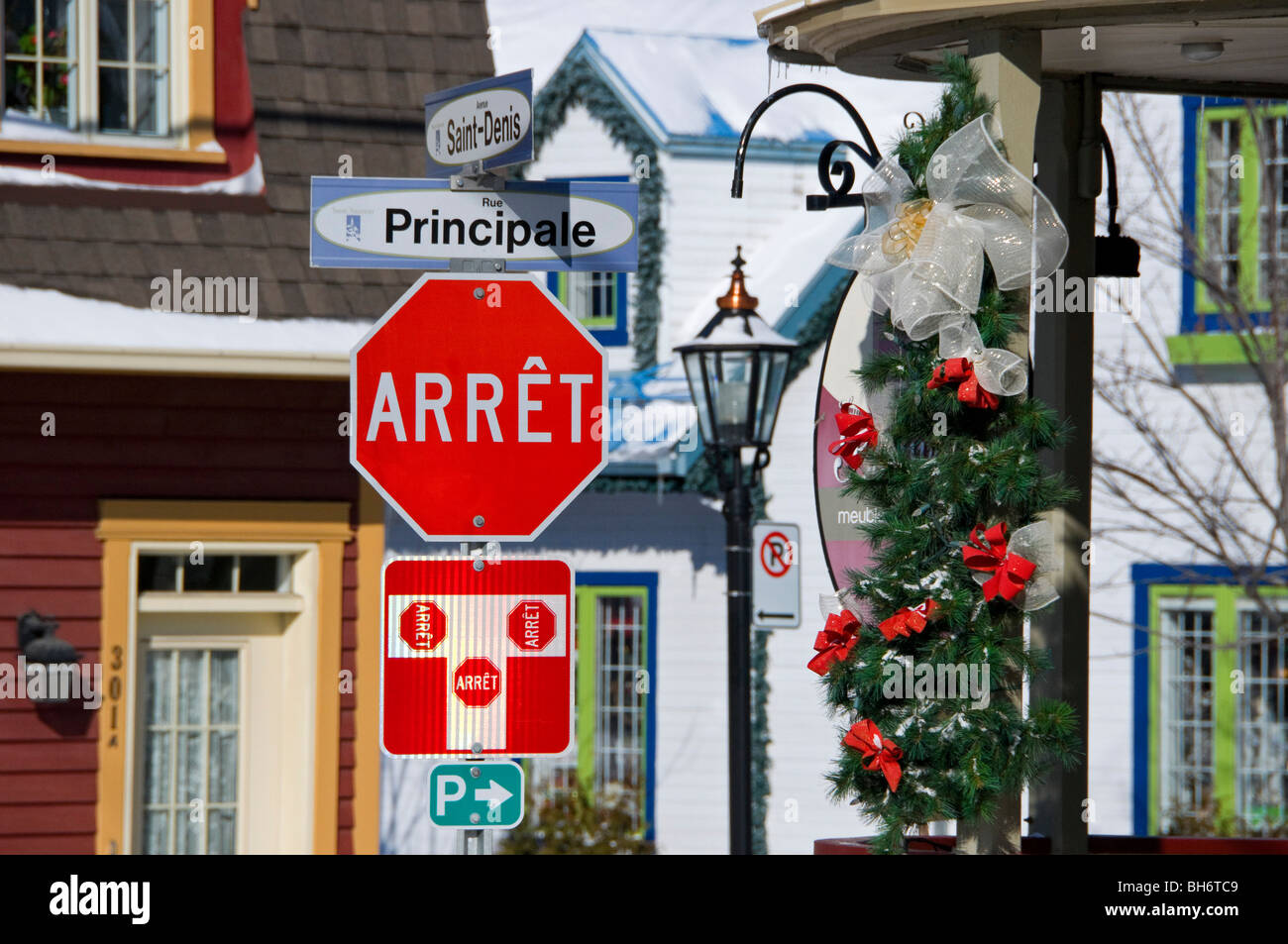 Main street Village of Saint sauveur Laurentides Quebec canada Stock