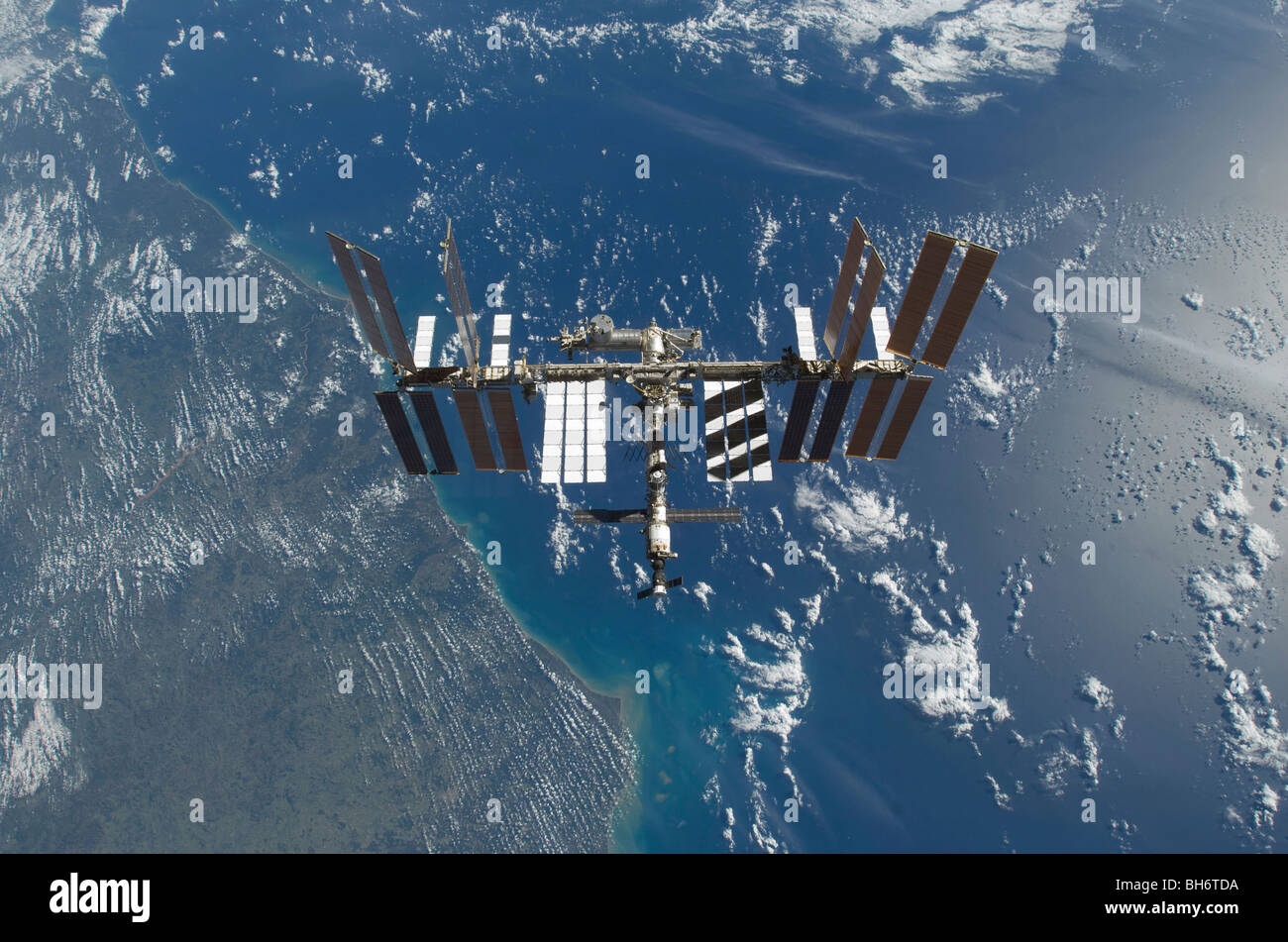 November 25, 2009 - The International Space Station in orbit above the Earth. Stock Photo