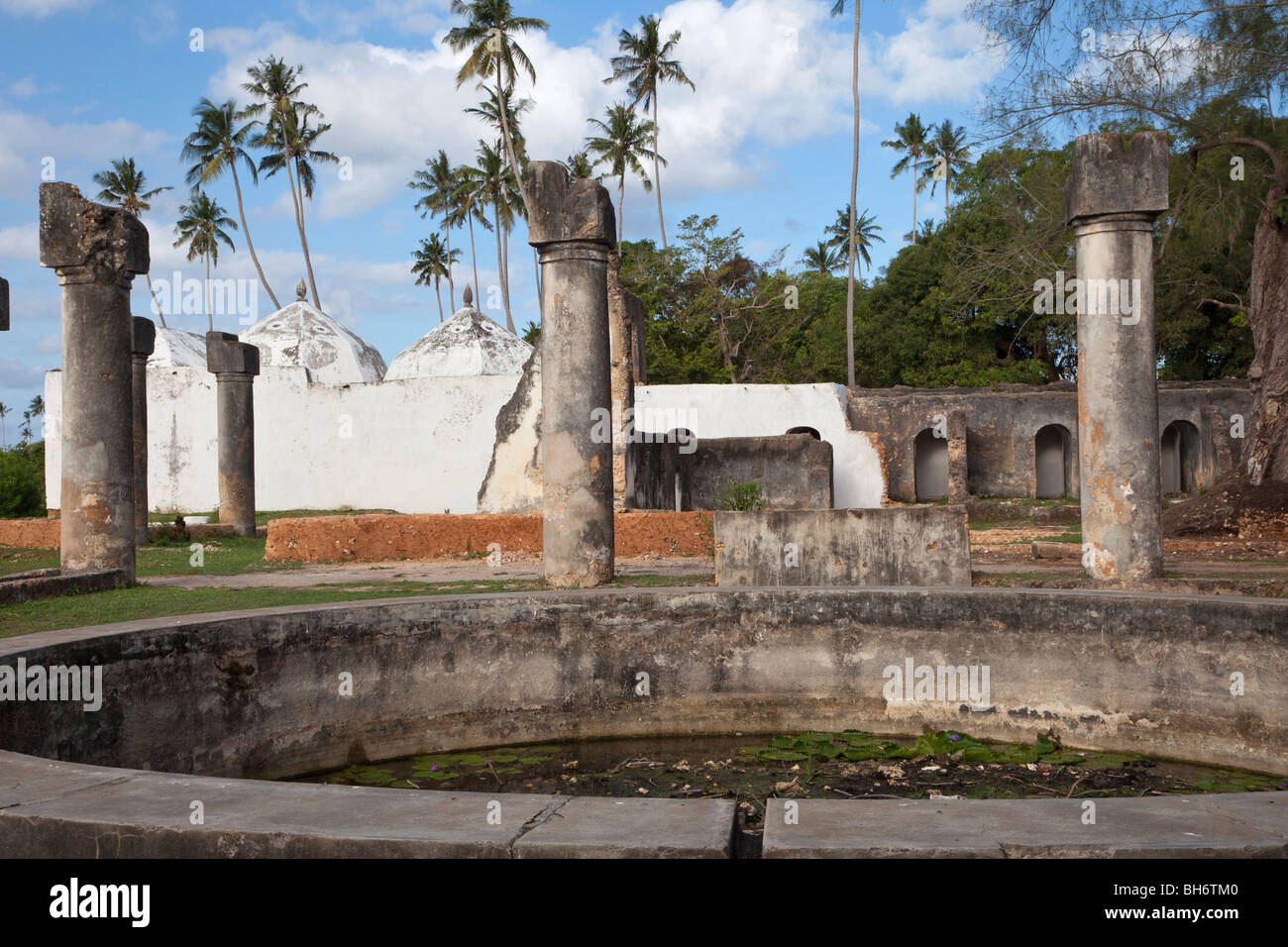 Zanzibar, Tanzania. Marahubi Palace Ruins, 19th Century Palace for the Sultan's Wives.  Baths in Background Left. Stock Photo