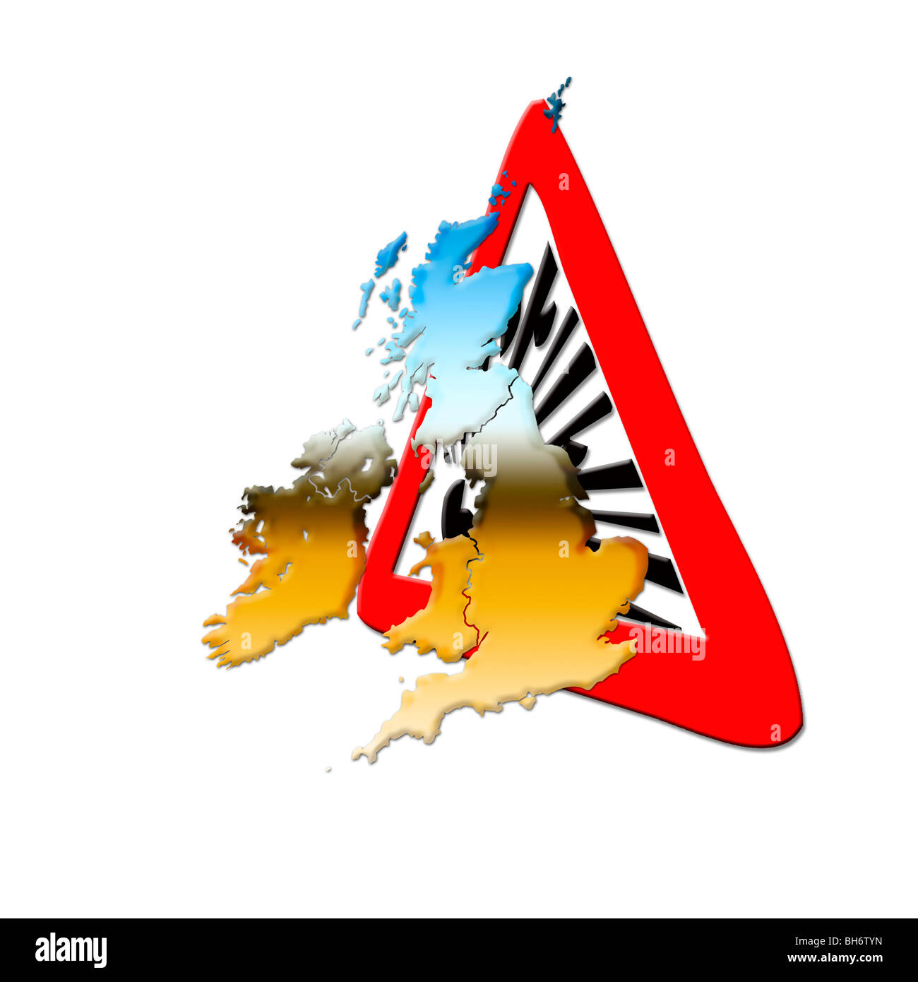 Warning Explosion Sign! Conceptual representation of Terrorism and Explosions in the United Kingdom Stock Photo