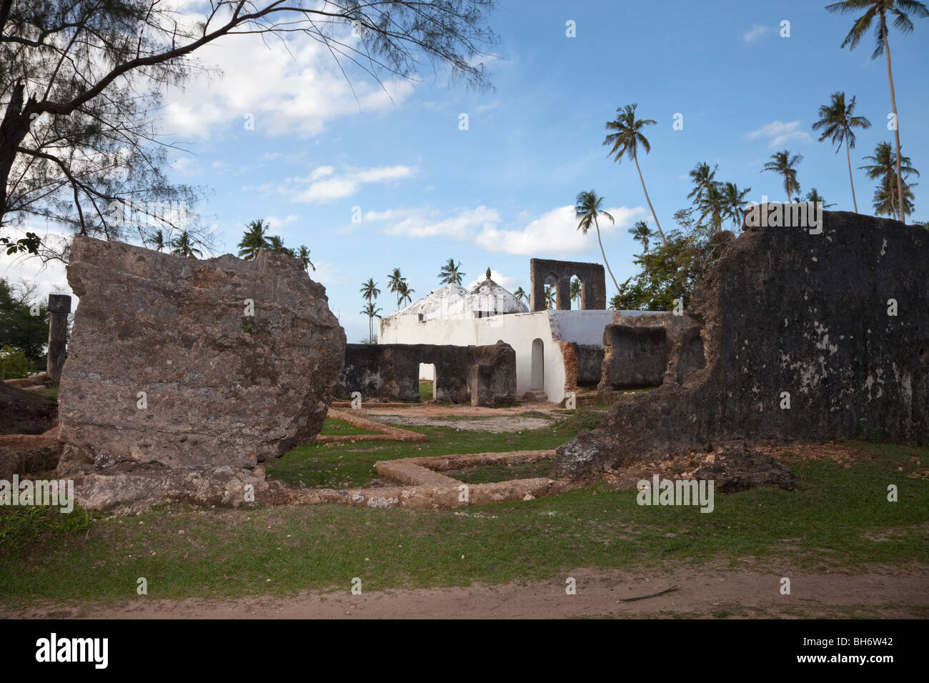 Zanzibar, Tanzania. Marahubi Palace Ruins, 19th Century Palace for the Sultan's Wives.   Baths in Background. Stock Photo