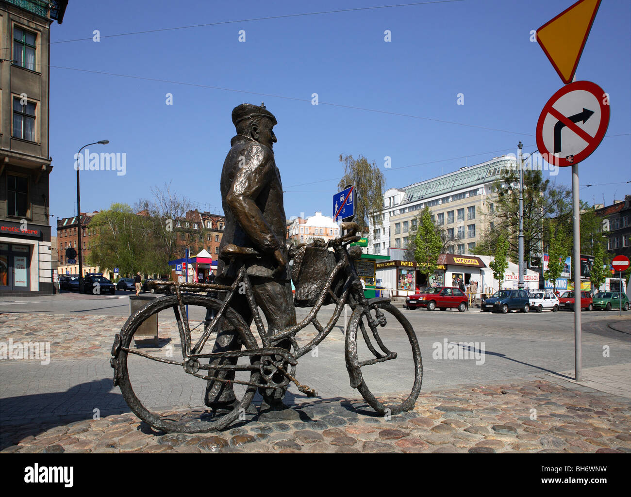 The monument of a cyclist in Poznan, Poland Stock Photo