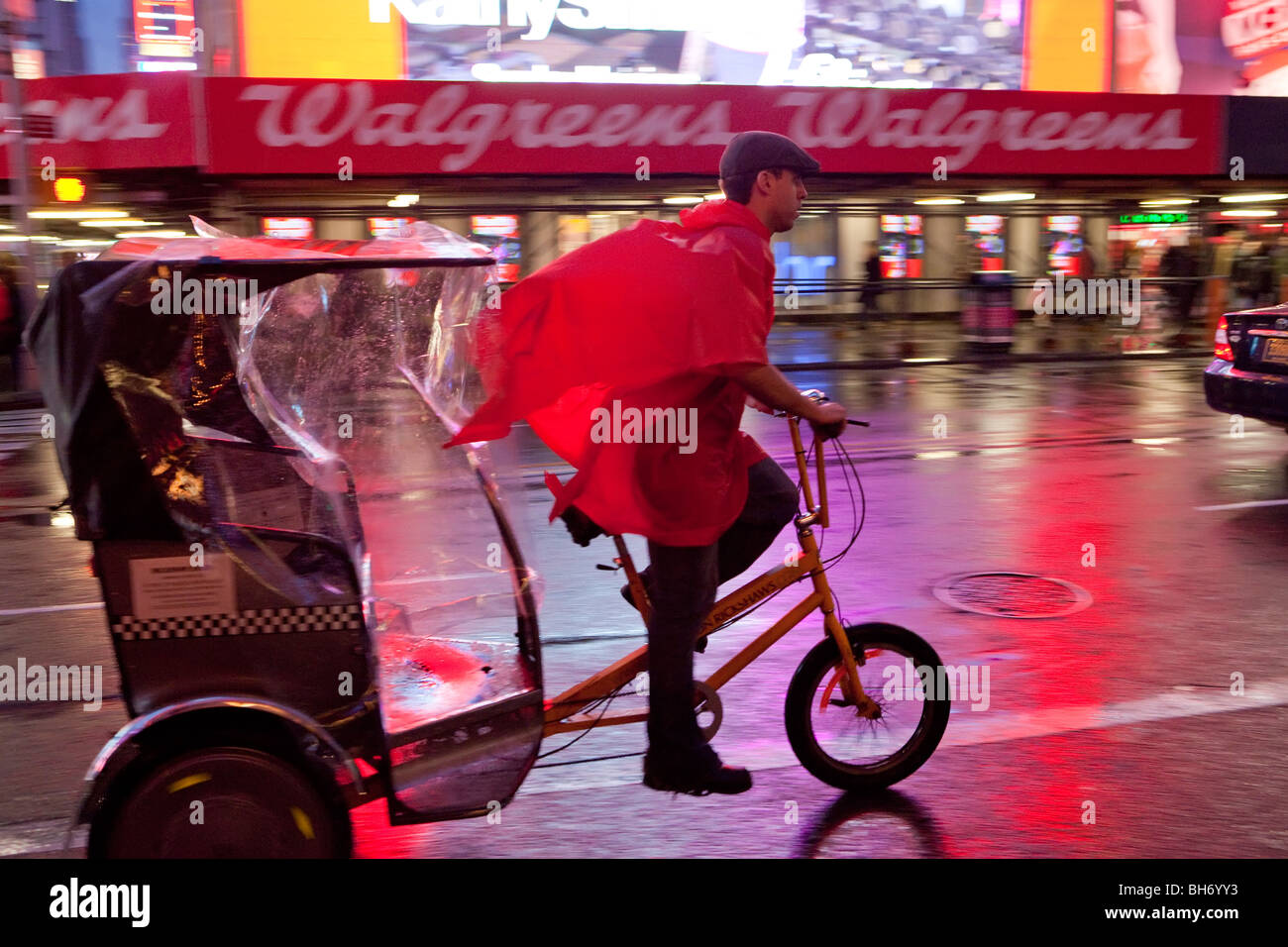 USA, New York City, Manhattan, Times Square, Neon lights on a rainy night Stock Photo