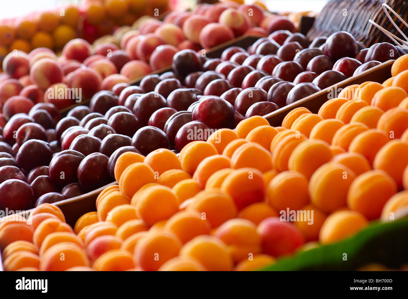 Stone fruit at fruit market Stock Photo