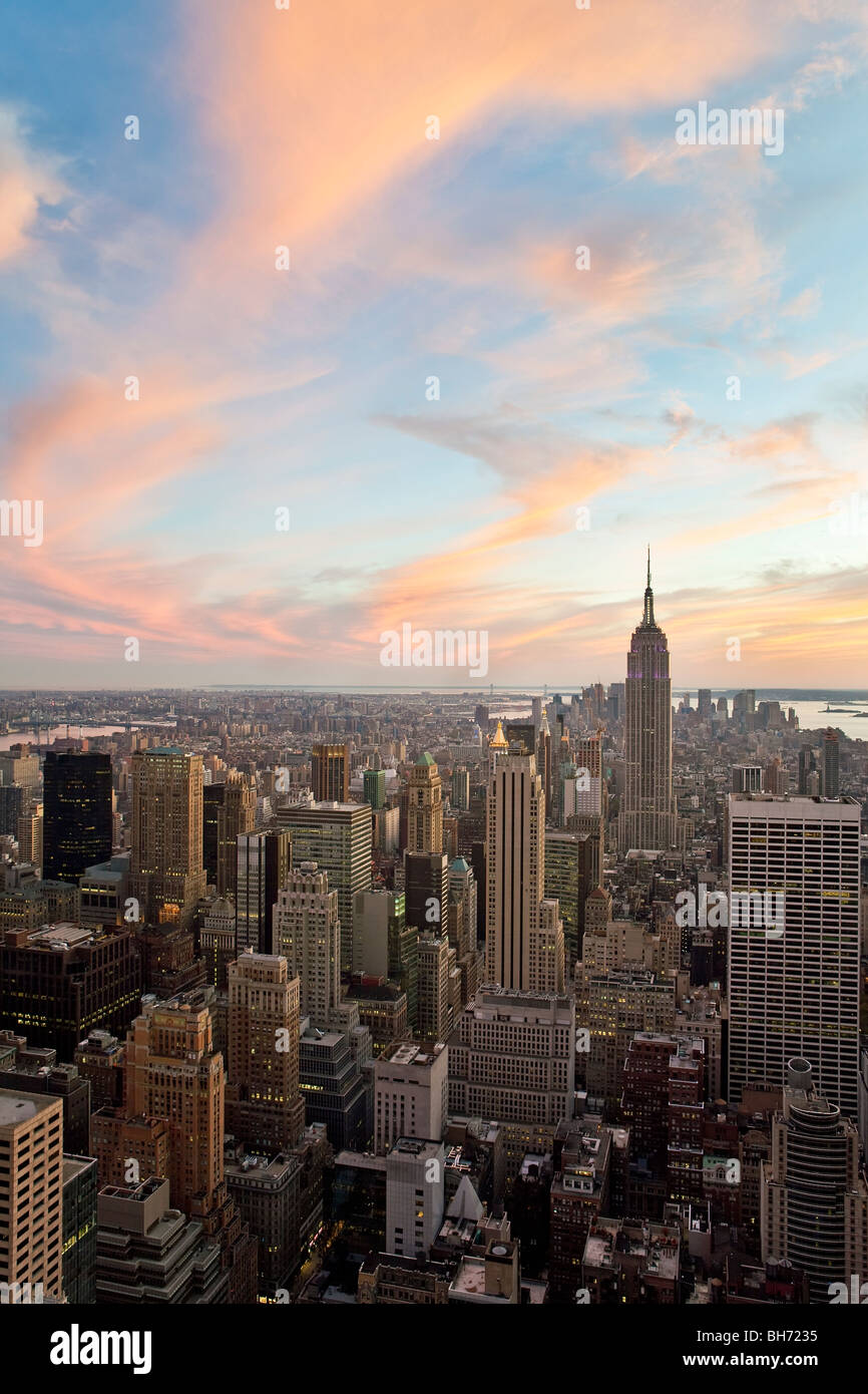 USA, New York City, Manhattan, View towards Downtown Manhattan and the Empire State Building Stock Photo