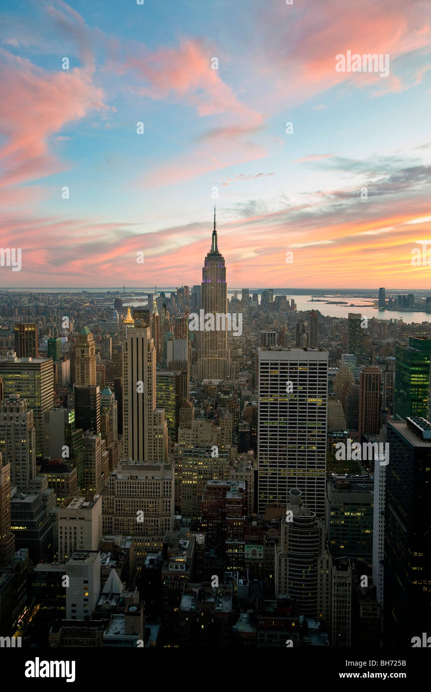 USA, New York City, Manhattan, View towards Downtown Manhattan and the Empire State Building Stock Photo