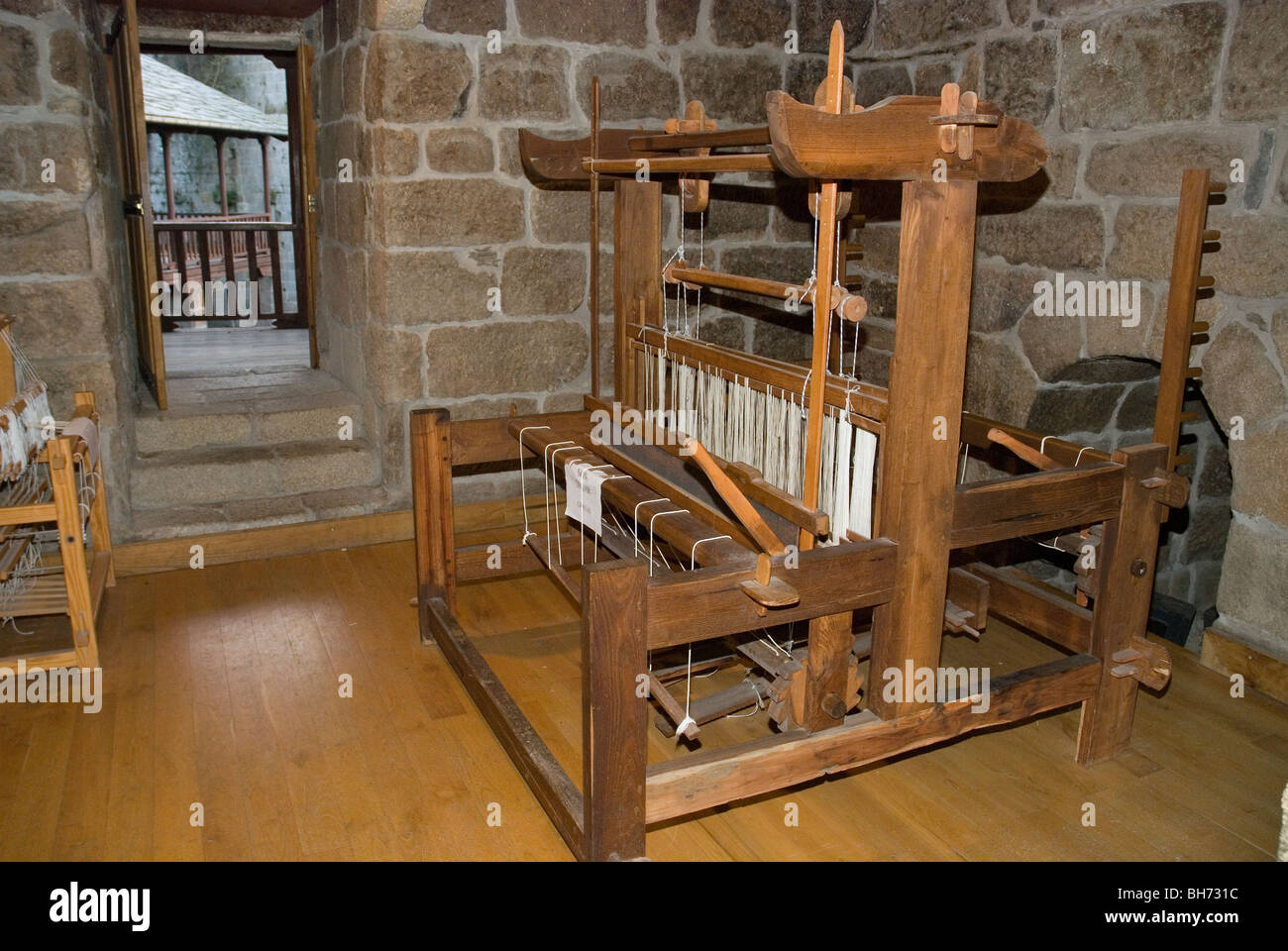 Traditional loom in Castro Caldelas castle, Ourense, Galicia, Spain. Stock Photo