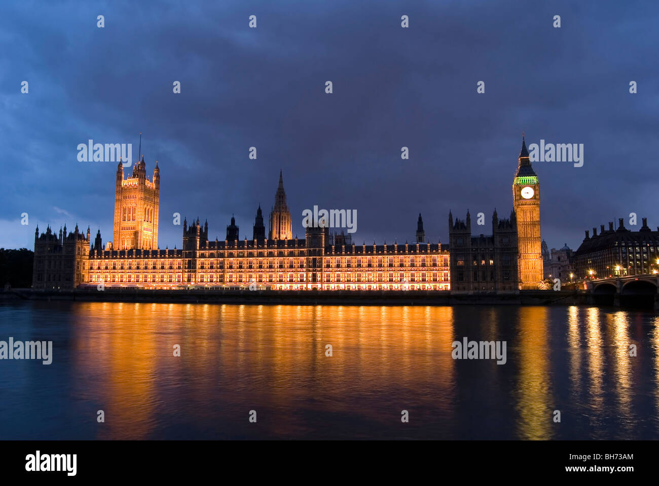 Houses of Parliament and Big Ben by night Stock Photo