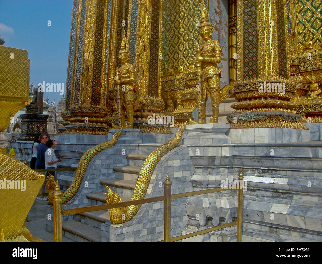 Bangkok, Thailand, Royal Palace, Entrance, GOlden Railings to Stairs Stock Photo