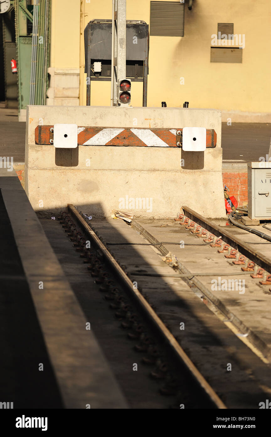 stopper of railroad and a rail, image in vertical Stock Photo Alamy