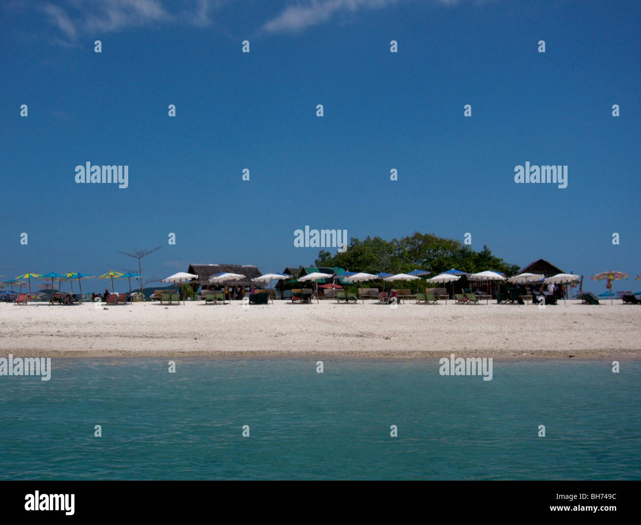 Phuket Beach, Thailand, Ocean Tourist Beach Huts on Beach Stock Photo