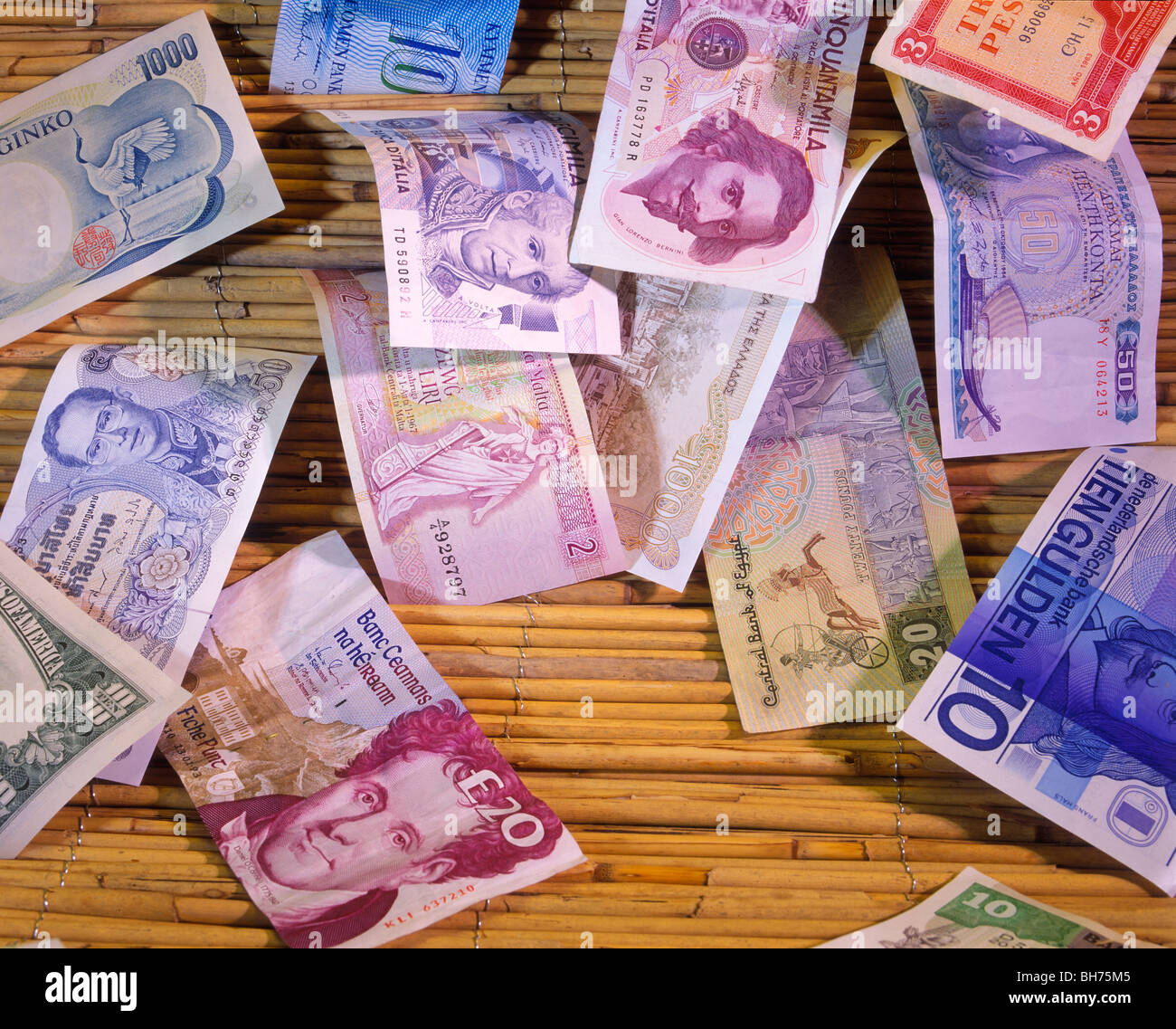 Banknotes of different currencies, partly not valid anymore Stock Photo