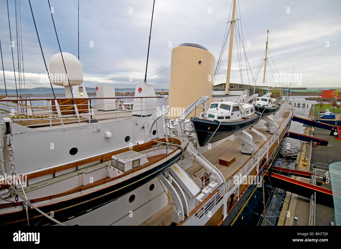 The Royal Yacht Britannia moored at the Ocean Terminal Dock Leith Edinburgh Scotland. SCO 5952 Stock Photo
