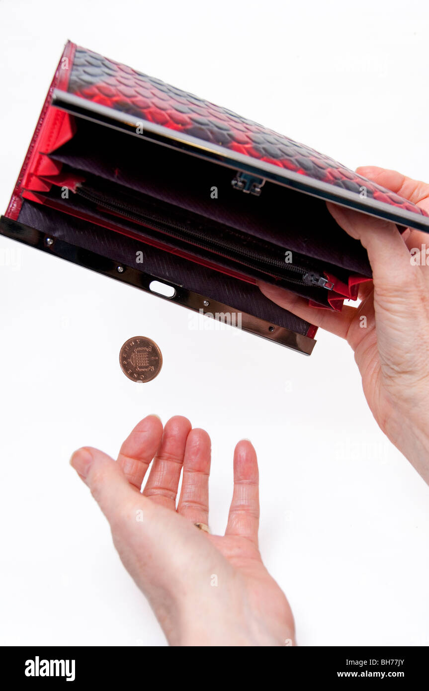 Financial concept  poor, empty, purses, penny, coin Stock Photo