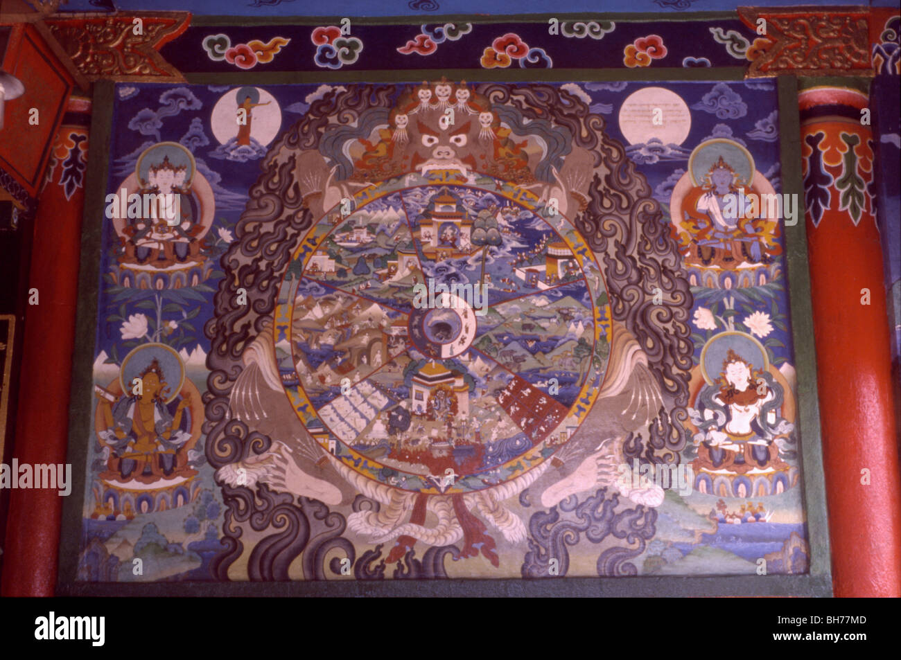 Tibetan painting on the wall in a temple Nepali Stock Photo Alamy