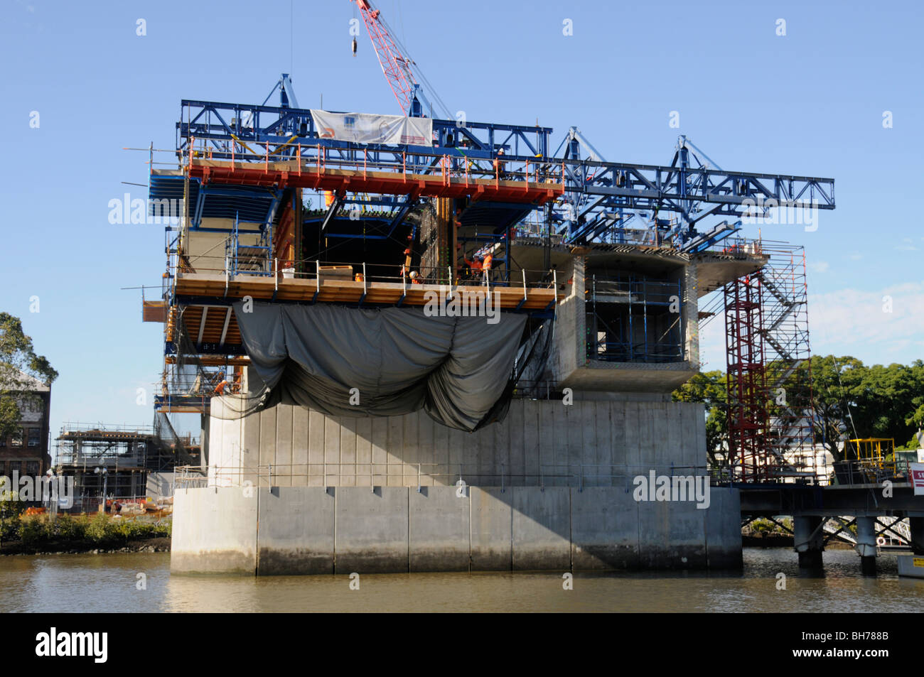 A new bridge is under construction on the Brisbane River in Brisbane