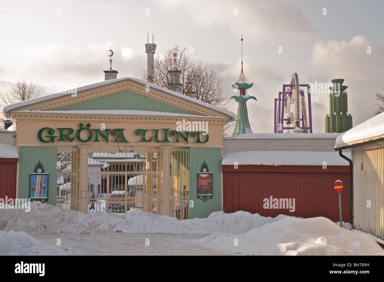 Green Land amusement park stockholm in snow Stock Photo