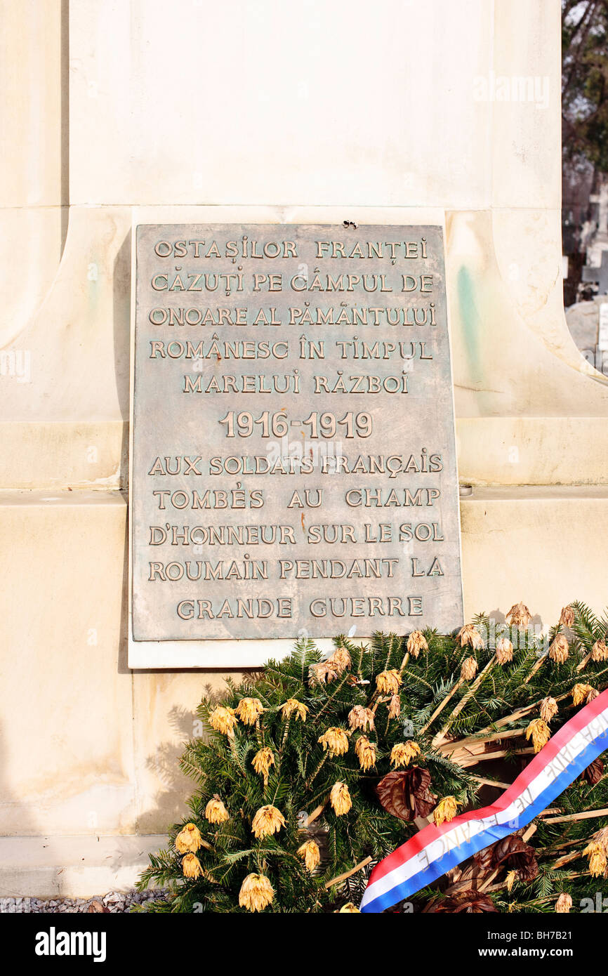 Wreath Inscription Inscription and funeral wreath at monument to french soldiers dead in ...