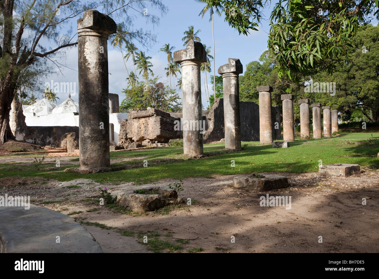 Zanzibar, Tanzania. Marahubi Palace Ruins, 19th Century Palace for the Sultan's Wives.  Baths in Left Background. Stock Photo