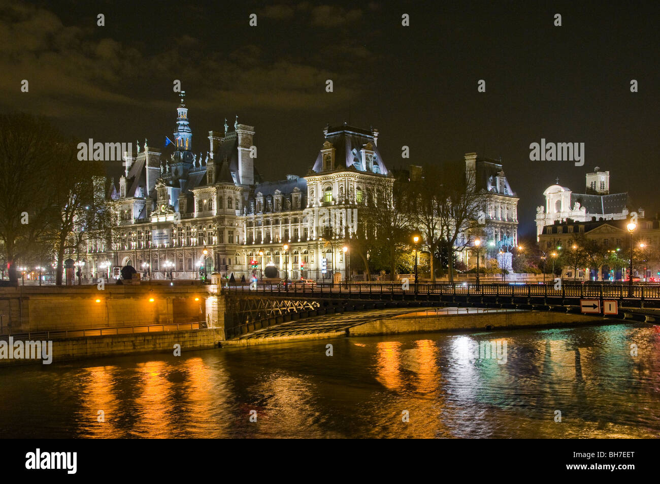 Hotel de Ville and Sine River, Paris France Stock Photo