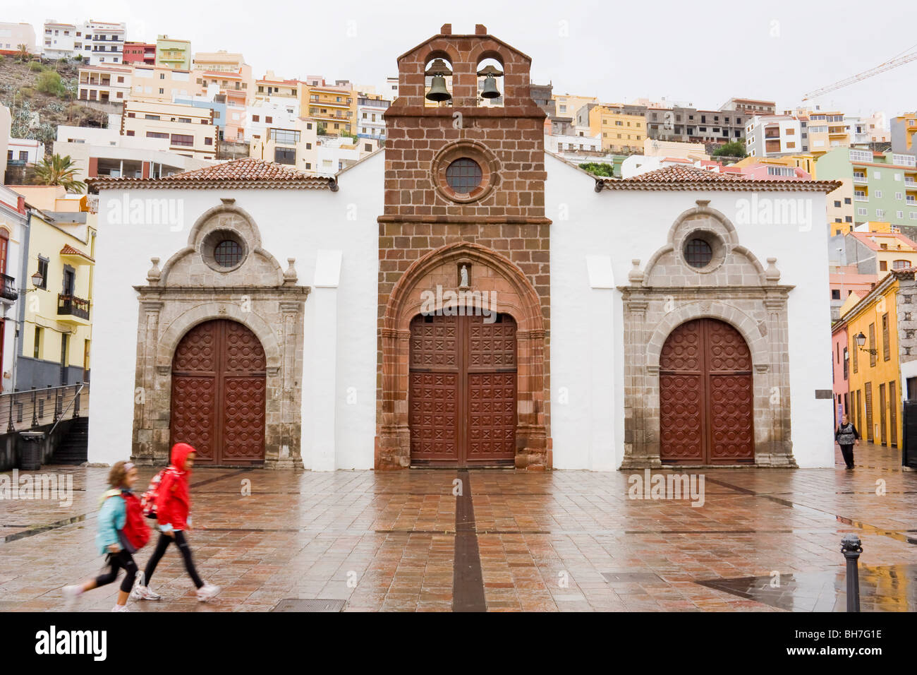 The Church on rainy day -  San Sebastian La Gomera, Canary Islands. Stock Photo