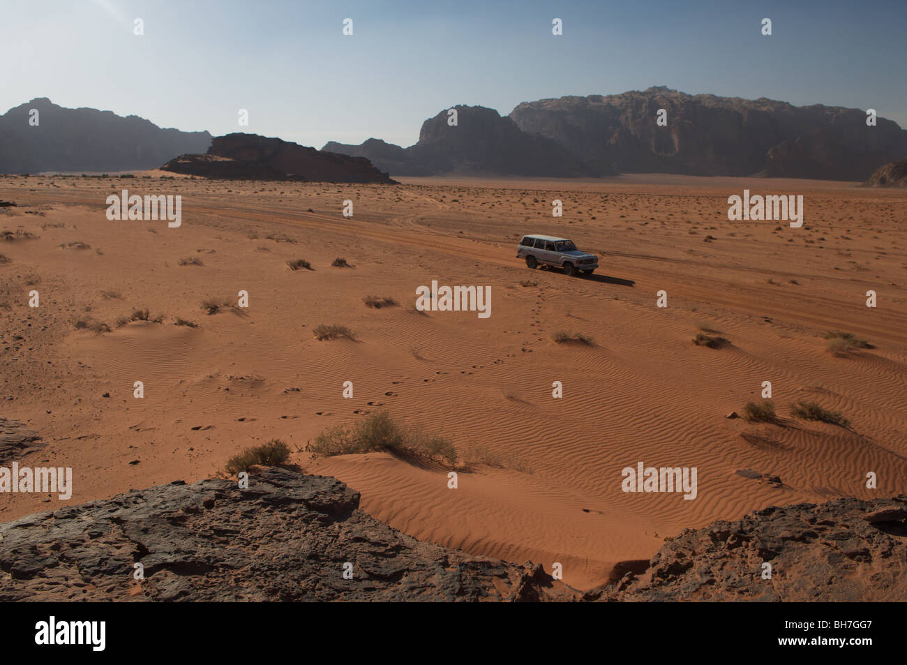 Wadi Rum, where the spectacular desert scenes of David Lean's epic film "Lawrence of Arabia" were filmed, southern Jordan Stock Photo