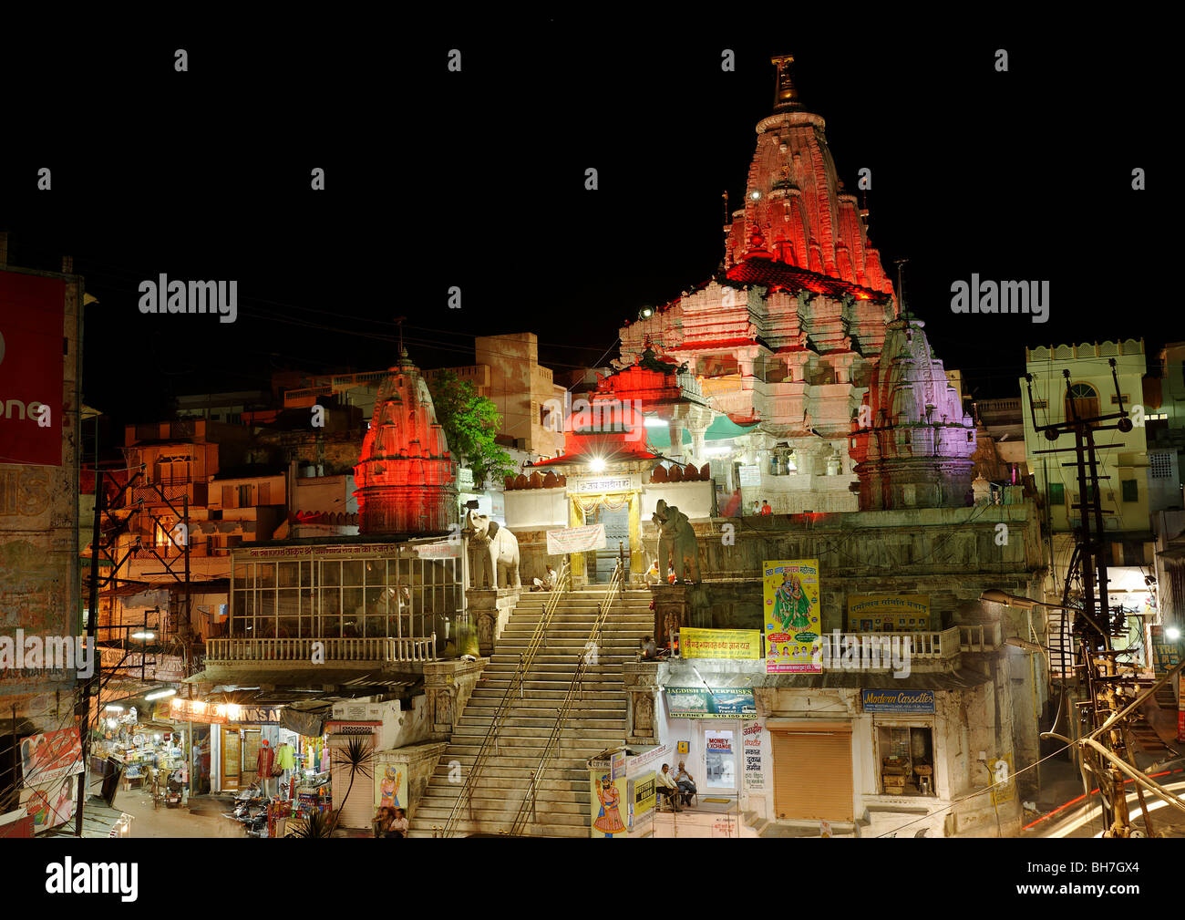 Jagdish Temple at night, Udaipur Stock Photo