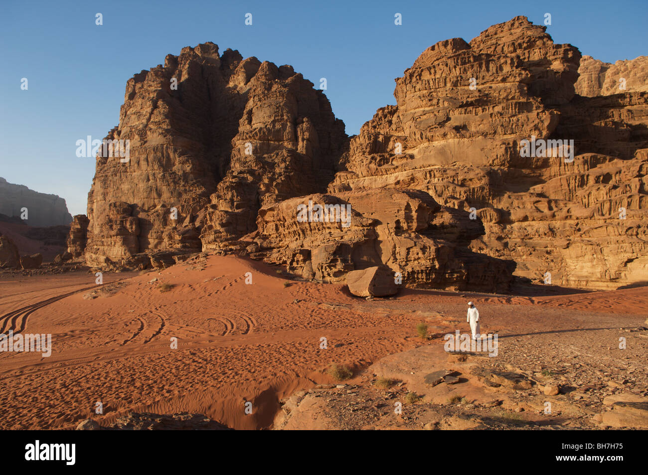 Wadi Rum, where the spectacular desert scenes of David Lean's epic film "Lawrence of Arabia" were filmed, southern Jordan Stock Photo