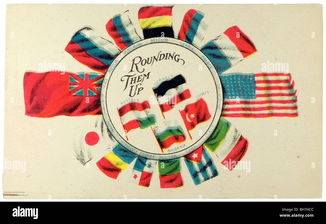 Pre- World War I postcard of allied world flags Stock Photo