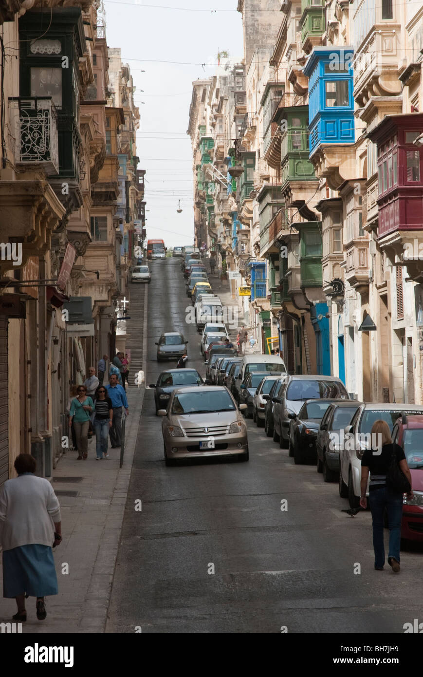 Typical street scene in Valletta, Malta Stock Photo