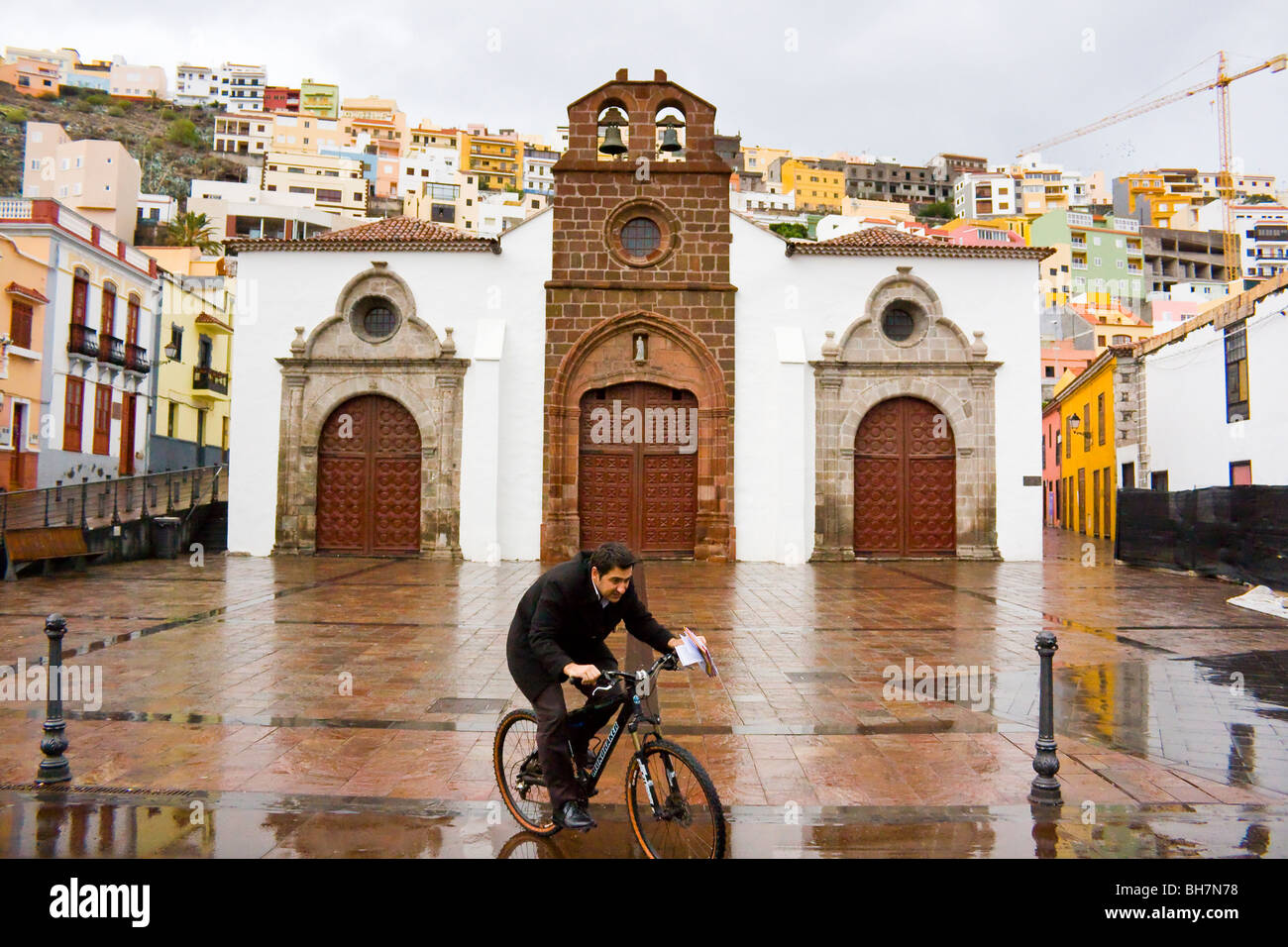 The Church on rainy day -  San Sebastian La Gomera, Canary Islands. Stock Photo
