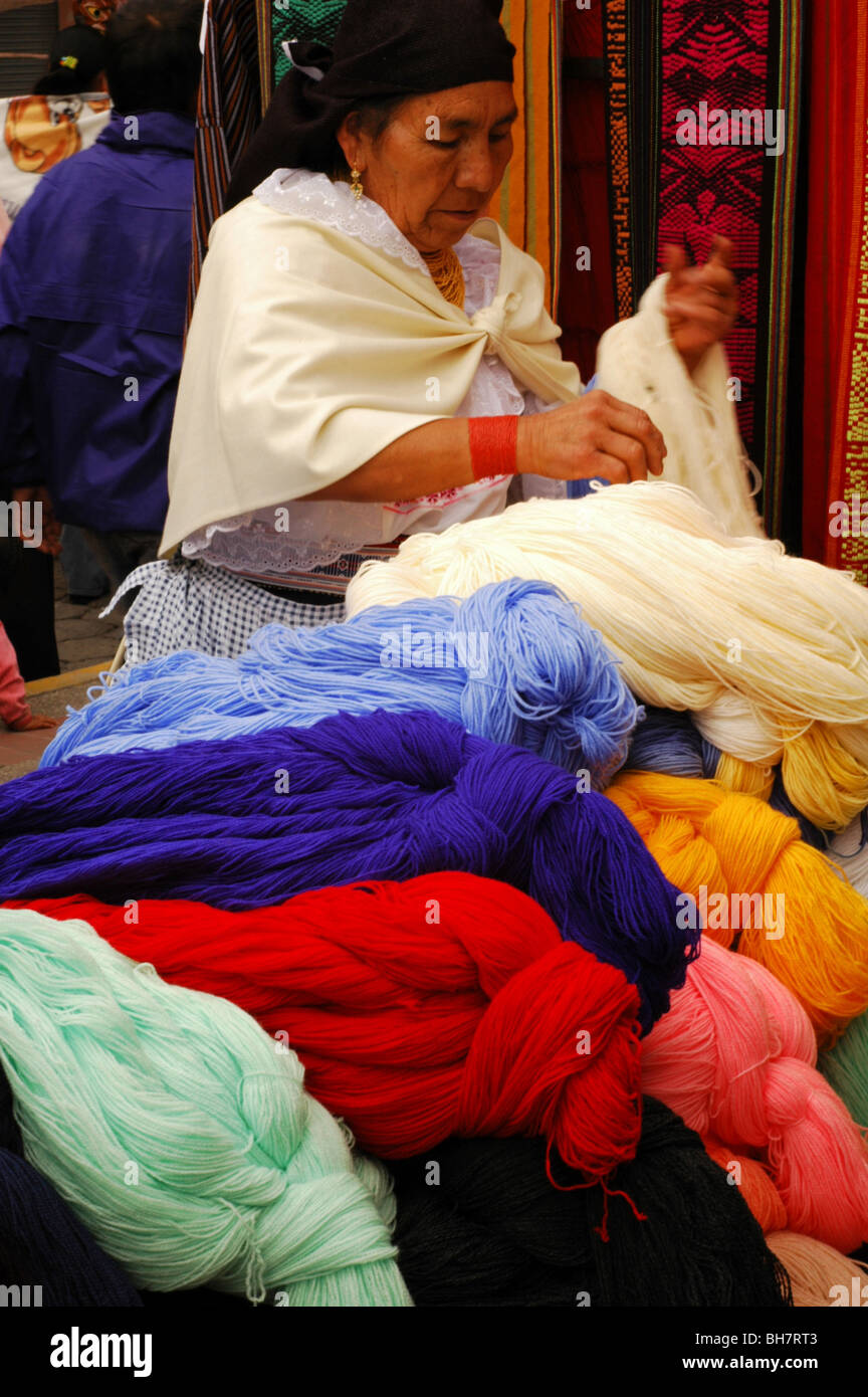 Ecuador, Otavalo, View Of A Street Market With An Indigenous Old Woman 