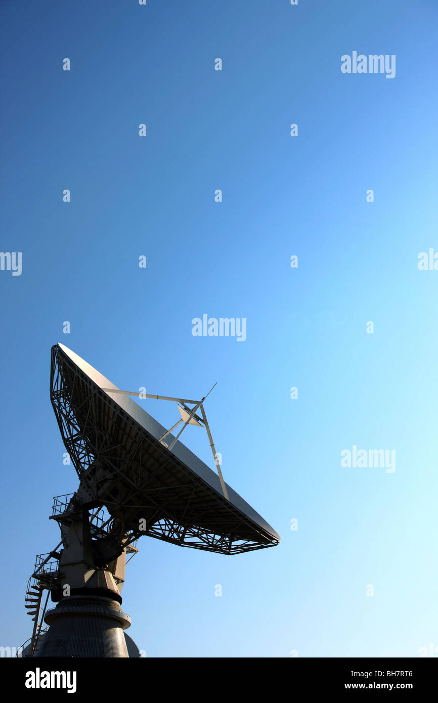 Satellite dish pointing towards sky Stock Photo Alamy
