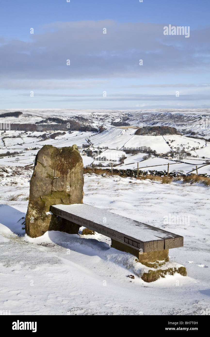 Memorial to 19th century ironstone ore miners Above Rosedale,  North York Moors National Park,  North Yorkshire Stock Photo