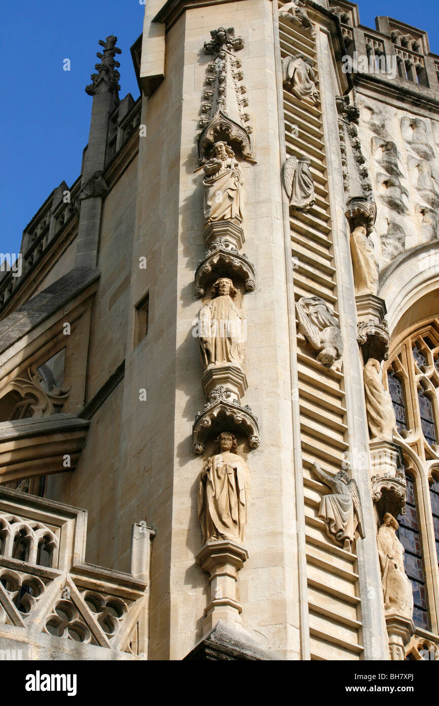 Some of the beautiful stone carving on the exterior of Bath Abbey in Bath, Somerset, England. Stock Photo