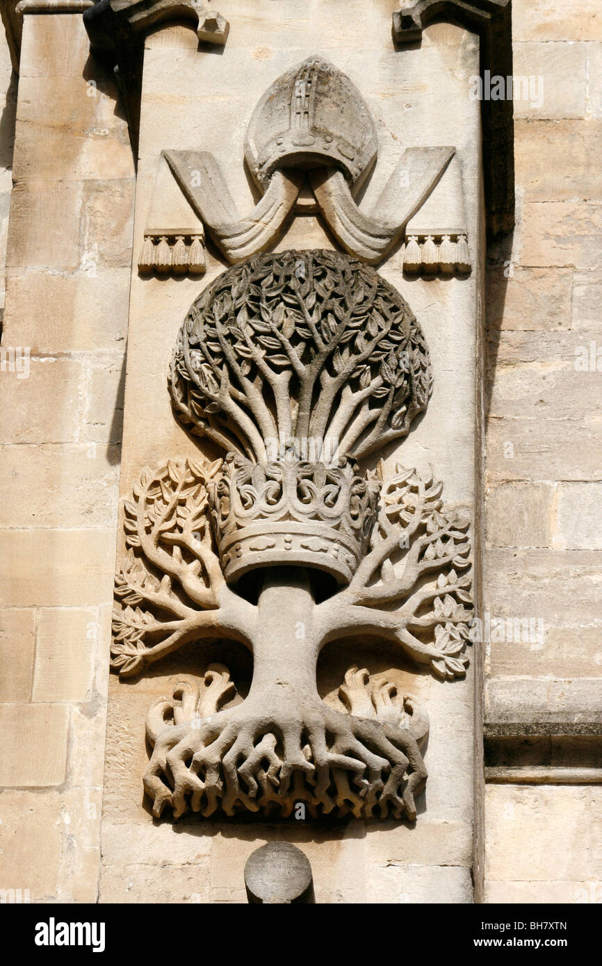 Carved stone detail on the exterior of Bath Abbey in Bath, Somerset, England. Stock Photo