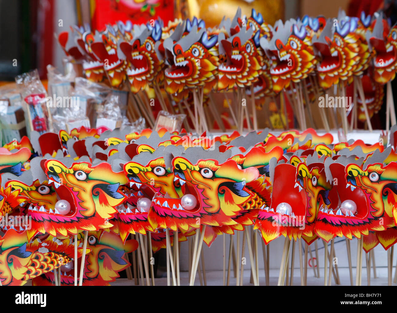 Paper dragons at the Chinese New Year celebrations in February 2009, in Manchester where there is a large Chinese community. Stock Photo