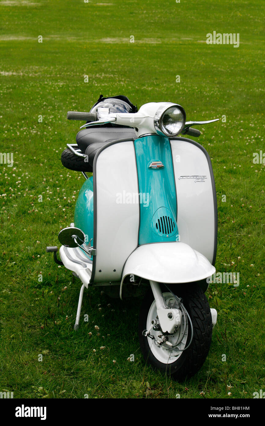 White and turquoise Lambretta 150 scooter much prized by ''The Mods'' the 1960's Stock Photo - Alamy