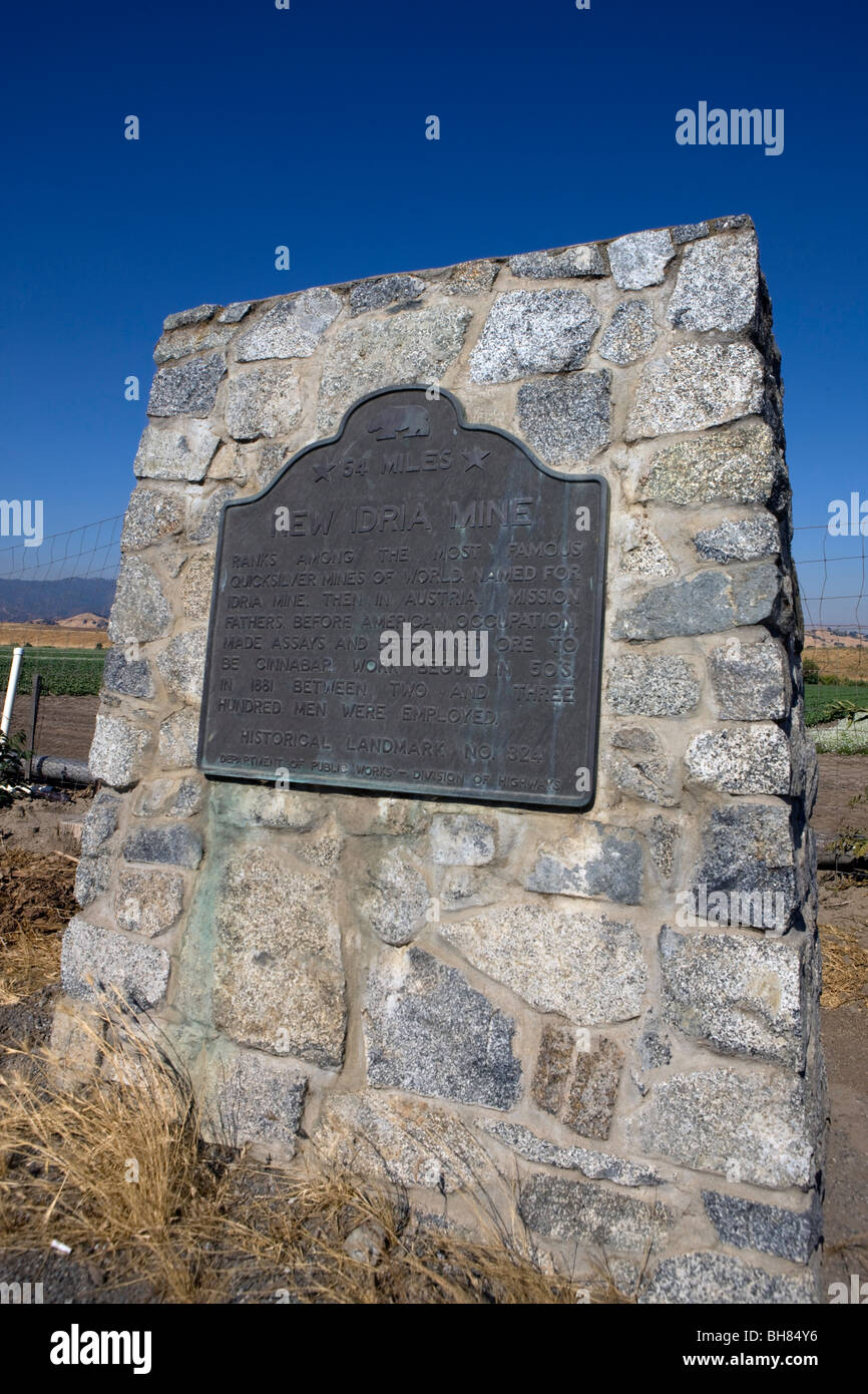 NEW IDRIA MINE California historical marker, CA history landmark Stock Photo