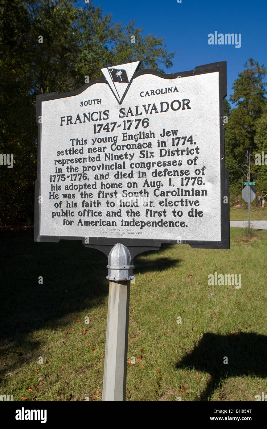 FRANCIS SALVADOR / 17471776 South Carolina historical marker, SC