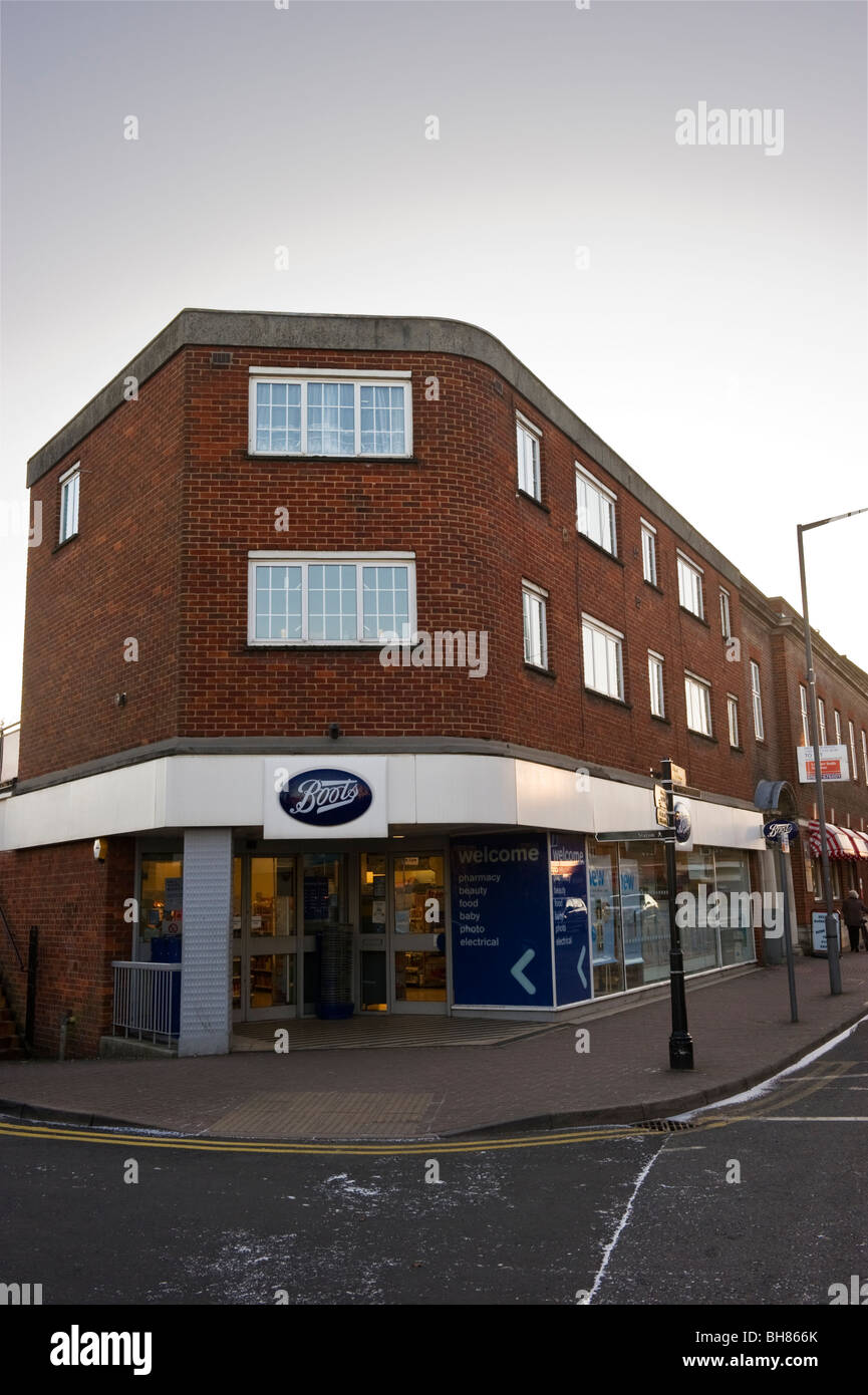 Boots chemist shop and other shops in Beaconsfield new town Buckinghamshire UK Stock Photo