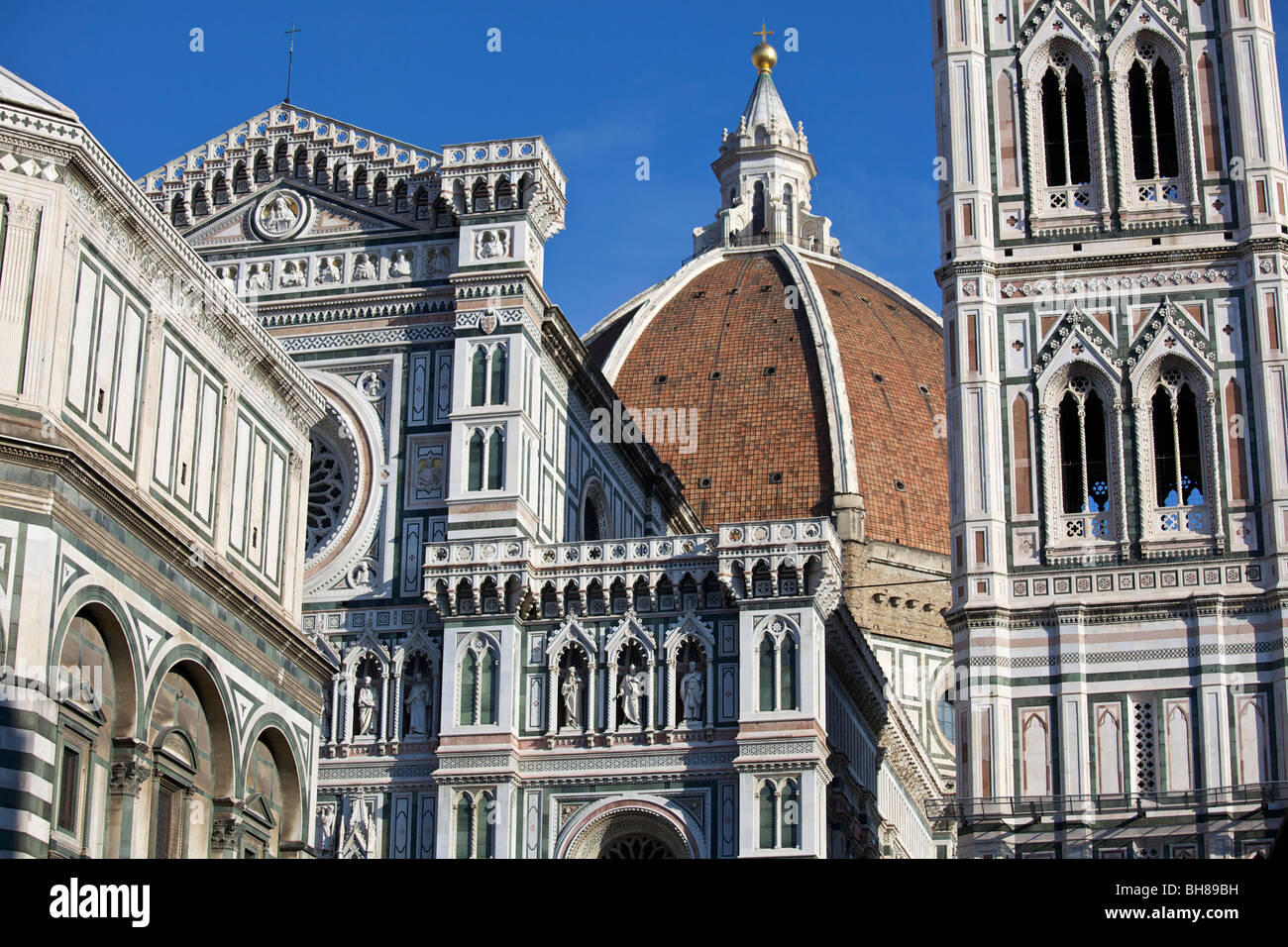 Santa Maria Del Fiore, Batistero San Giovanni, and Giotto's Campanile, Florence, Italy Stock Photo