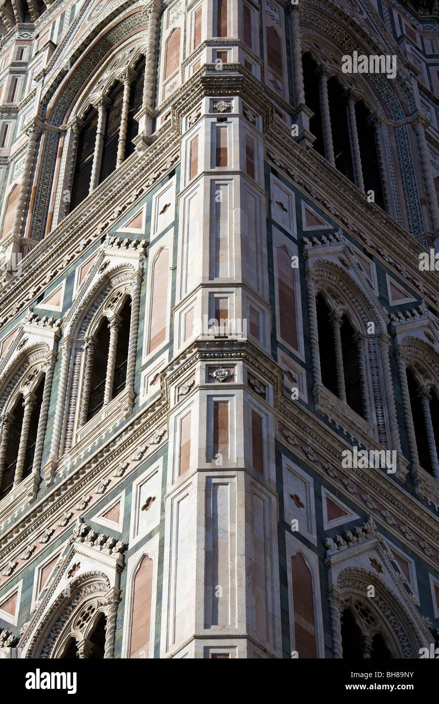 View looking up at Giotto's Campanile (Giotto's Bell Tower) in Piazza Del Duomo, Florence, Italy Stock Photo