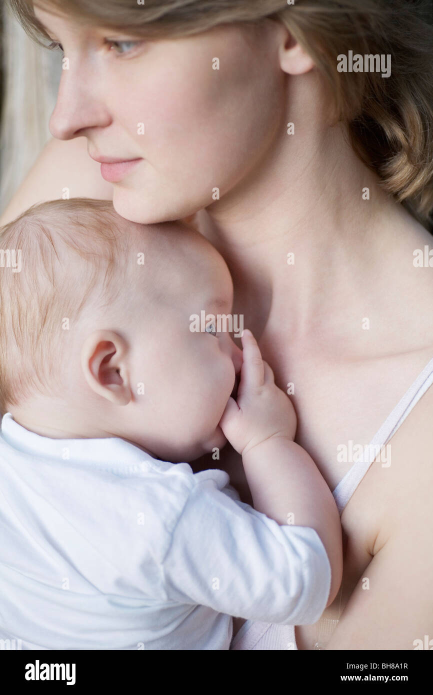 Mother and baby boy, close-up, portrait Stock Photo