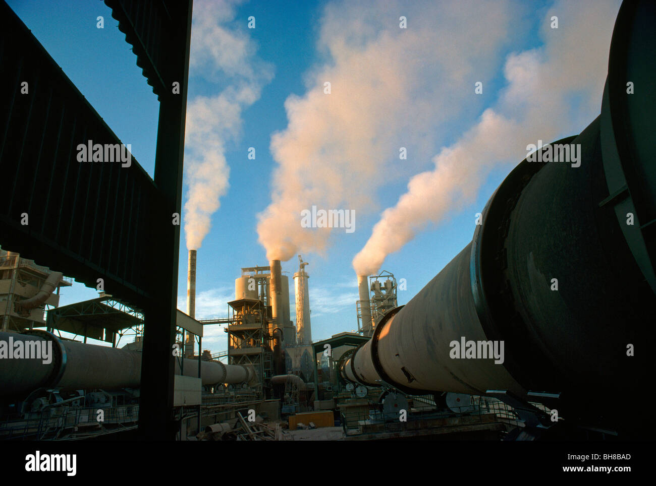 Jeddah Saudi Arabia Cement Factory Smoke Stacks Stock Photo