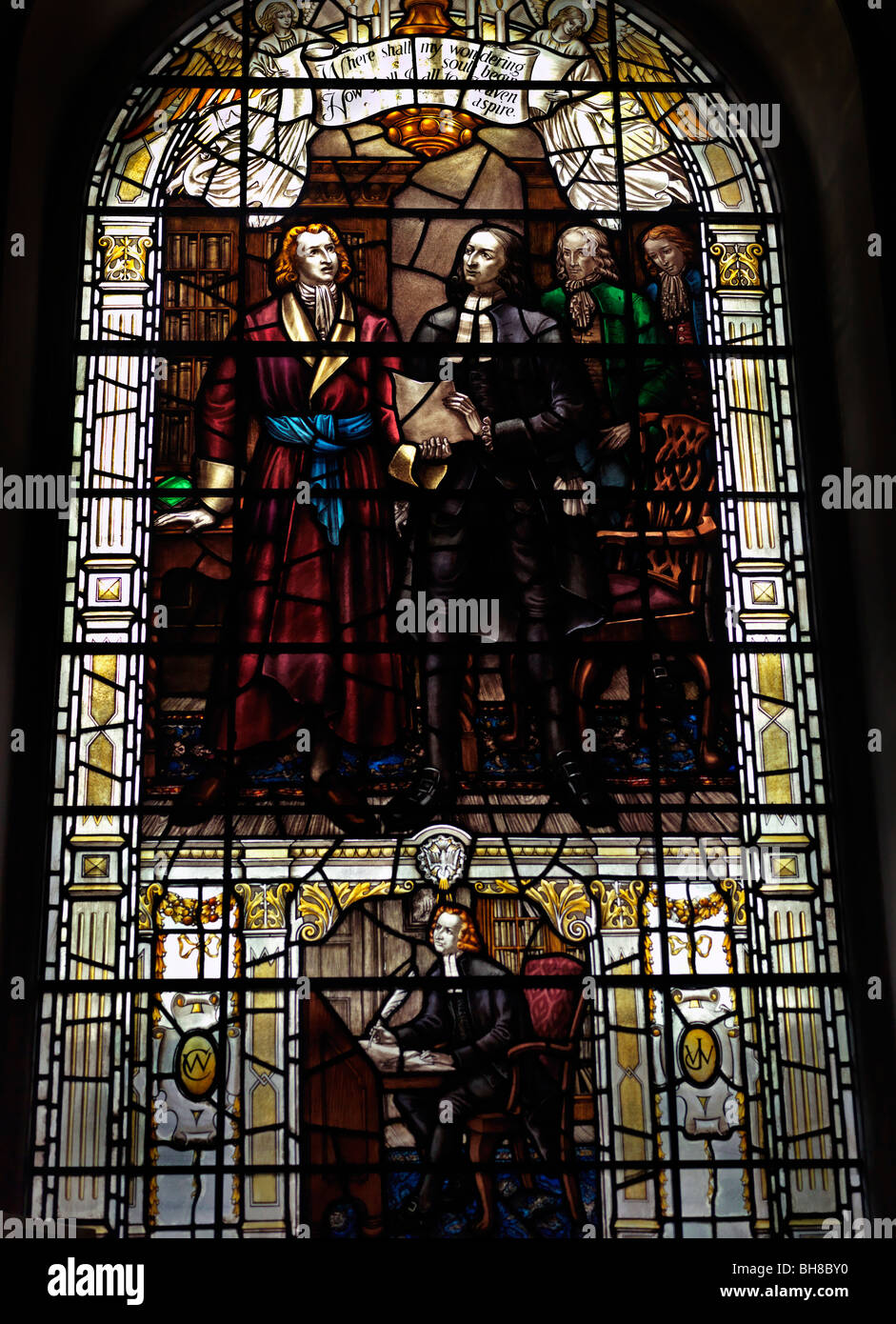 Wesley's Chapel City Road Islington London England Stained Glass Window Depicting Charles and John Wesley Stock Photo