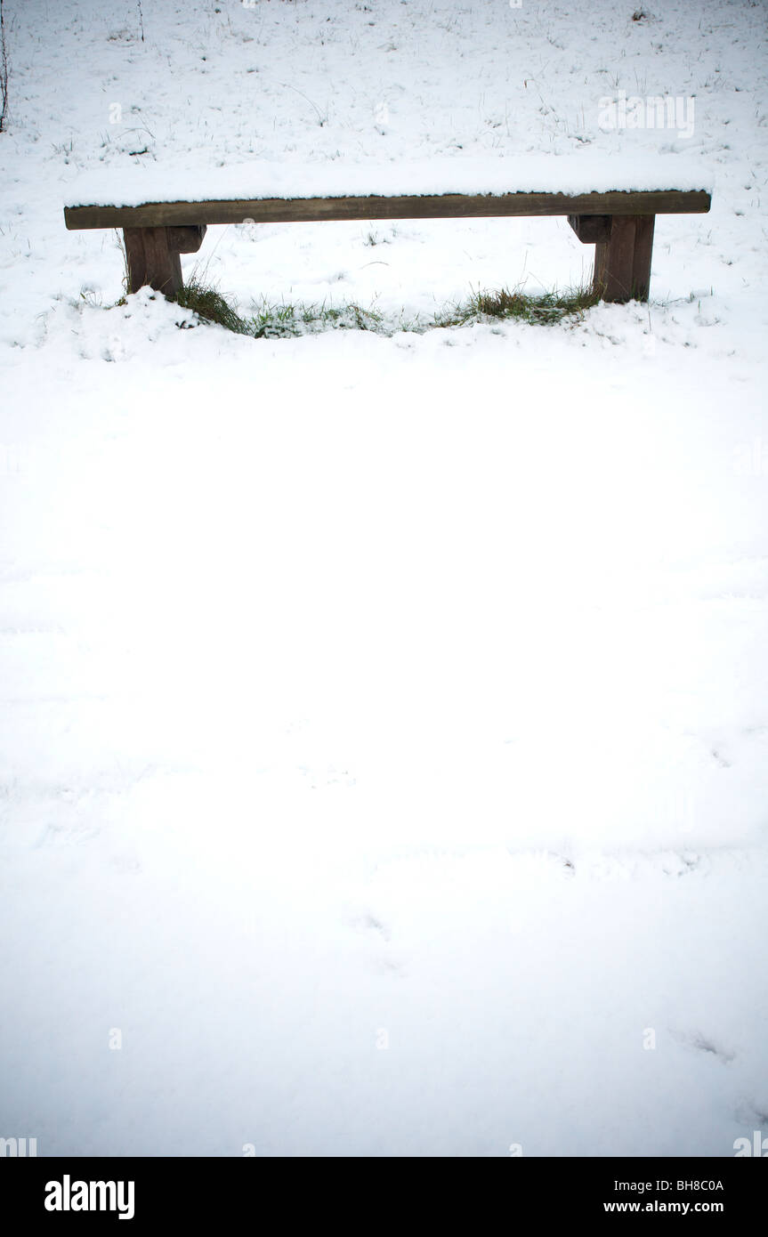 snowy scene winter bench seat Stock Photo
