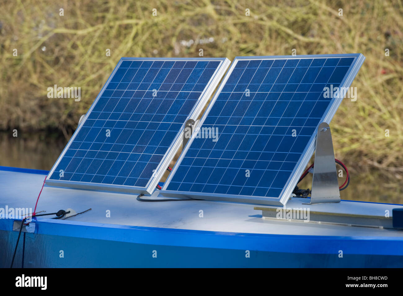 View of a solar panel on a canal narrow boat Stock Photo - Alamy