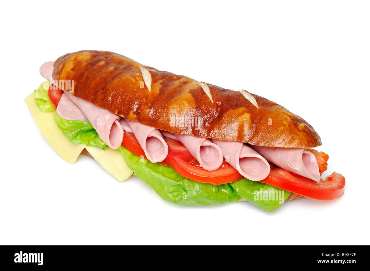 Baguette with Cheese and Ham Stock Photo